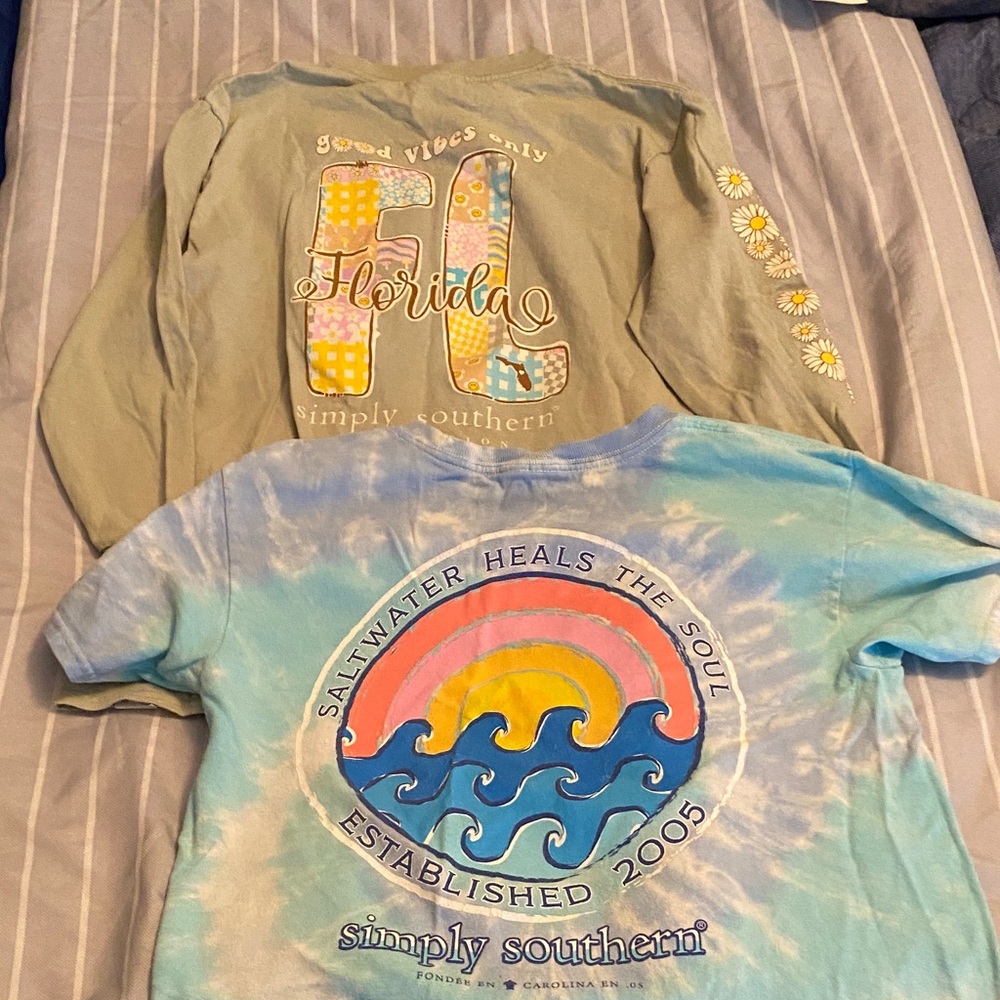 Simply Southern Kids Green and Tie-Dye Long Sleeve Tees